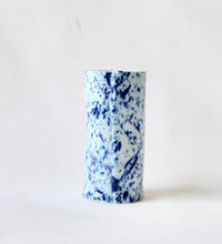 Blue porcelain bud vase with splatter detail