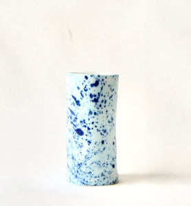 Blue azure porcelain bud vase with splatter detail