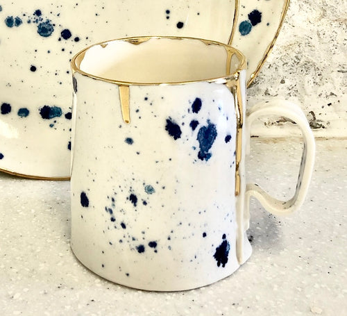 Porcelain Mug with Frosty Glaze and Gold Lustre Rim